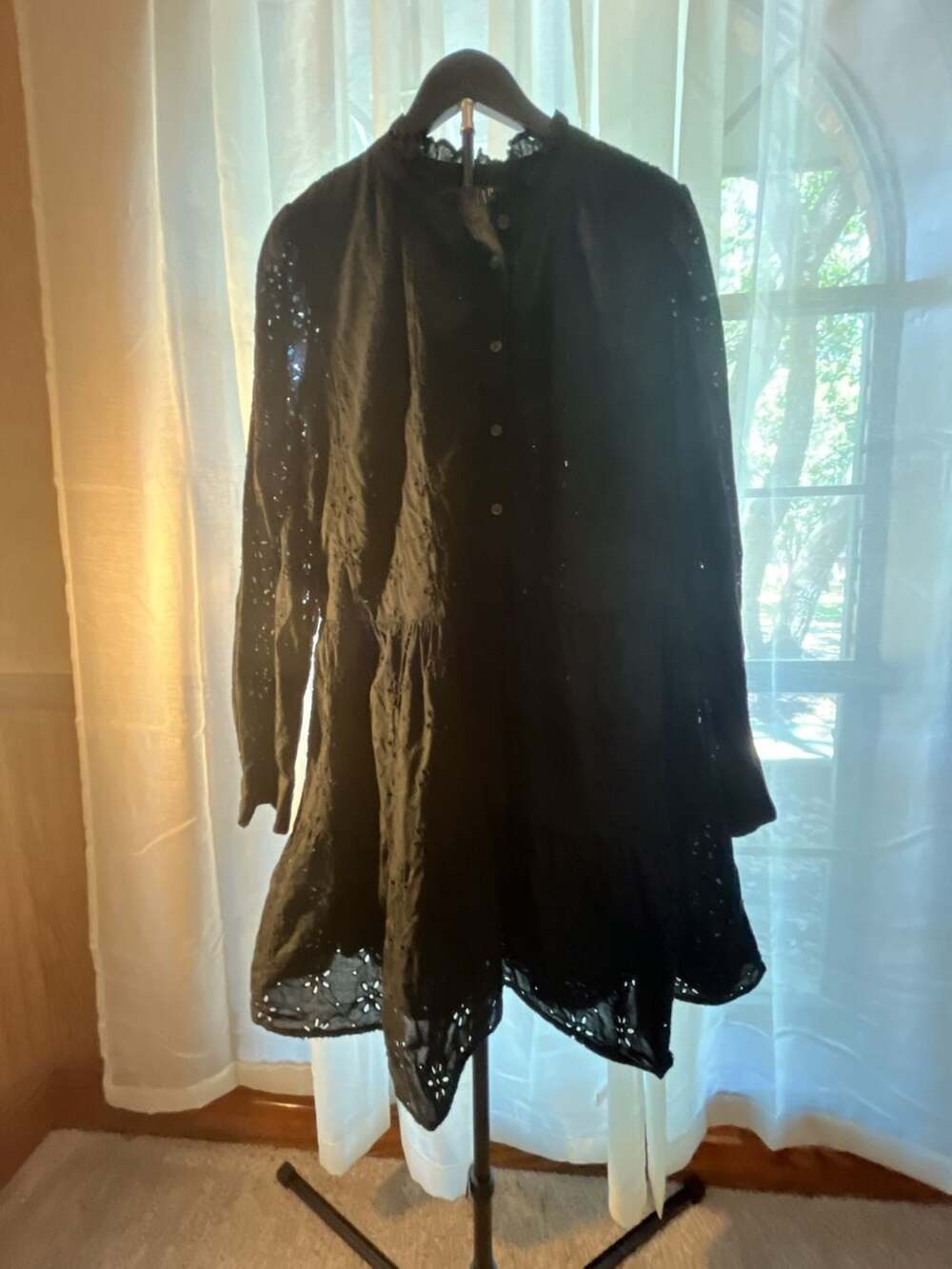 GAP Black Eyelet Button-Front Mini Dress